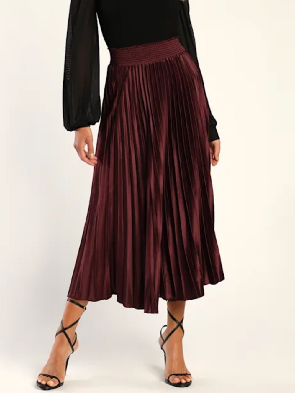 New Lulus Sophisticated Vision Plum Satin Pleated Midi Skirt
